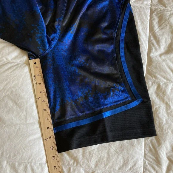 And1 Mens Small Basketball Shorts Silky Shiny Dazzle Blue Black Geometric Pocket - Picture 13 of 14